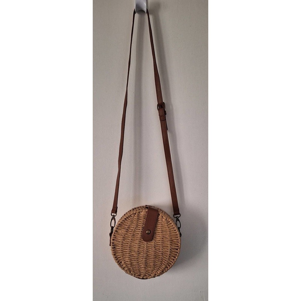 Boho Wicker Rattan Purse Bag Round Circle Crossbody Leather Strap Woven Straw